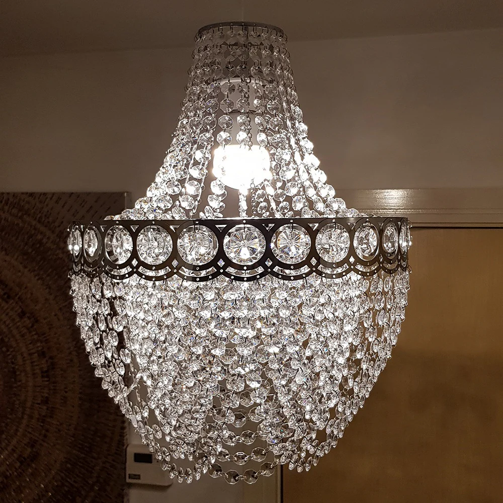 Chrome and Clear Acrylic Bead Vintage Easy Fit Chandelier Pendant Shade 48cm - Image 3