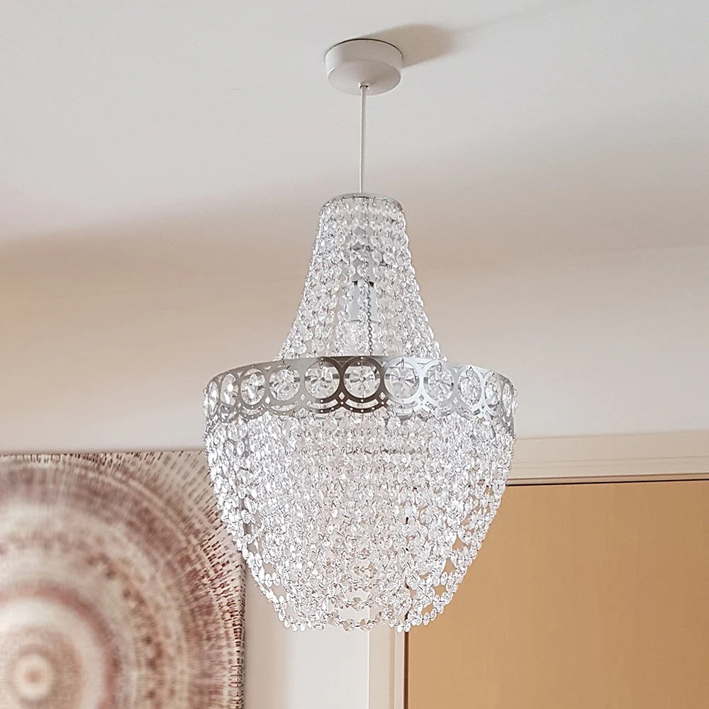 Chrome and Clear Acrylic Bead Vintage Easy Fit Chandelier Pendant Shade 48cm - Image 4