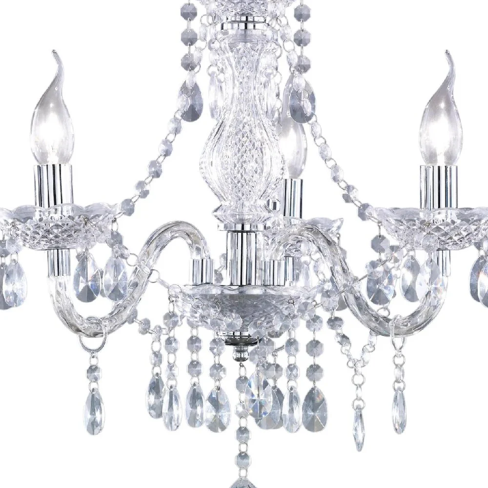 Chrome & Clear Acrylic Crystal Traditional 3 Lamp Pendant Chandelier - Image 3
