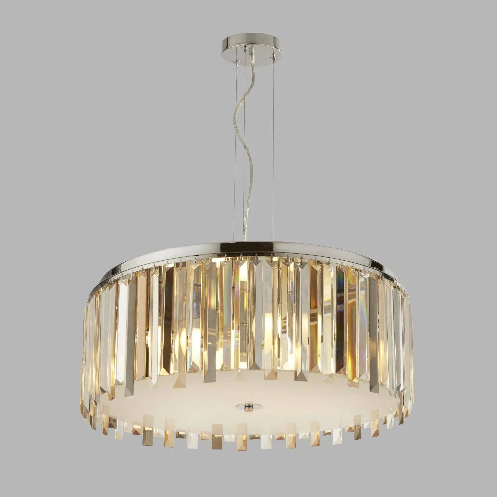 Chrome & Mixed Colour Coffin Crystal Vintage 5 Lamp Pendant Light 60cm - Image 4