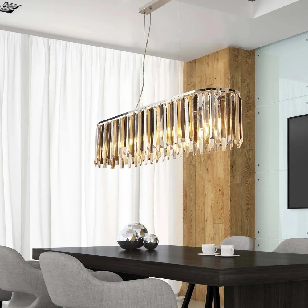 Chrome & Mixed Colour Coffin Crystal Vintage 8 Lamp Bar Pendant Light 100cm - Image 4