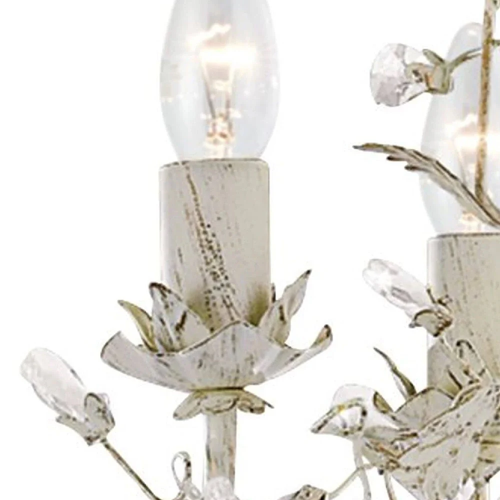Cream Gold & Crystal Metal Vintage Shabby Chic 5 Lamp Pendant Light 50cm - Image 3