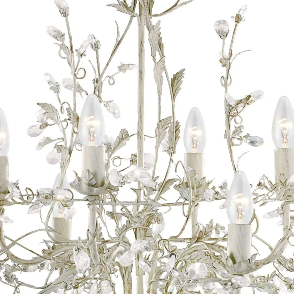 Cream Gold & Crystal Metal Vintage Shabby Chic 8 Lamp Pendant Light 74cm - Image 2