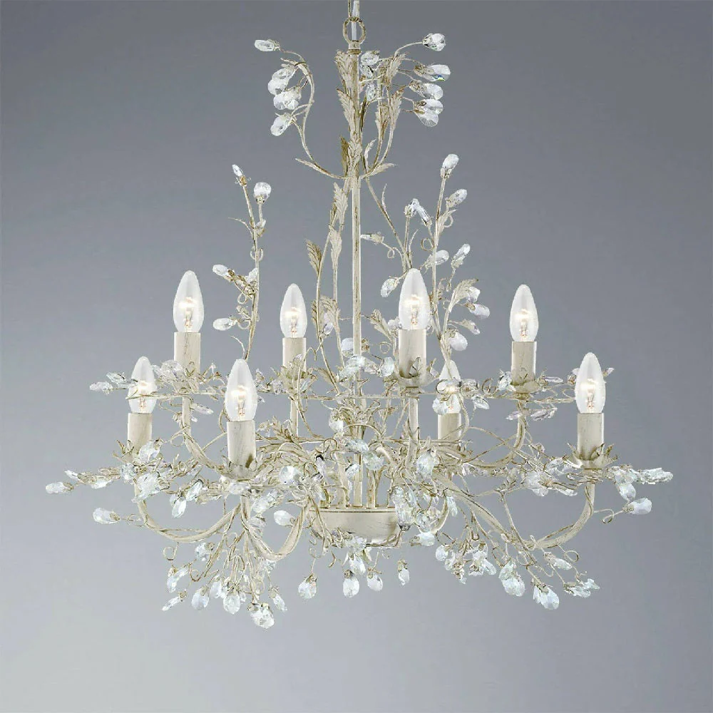 Cream Gold & Crystal Metal Vintage Shabby Chic 8 Lamp Pendant Light 74cm - Image 3