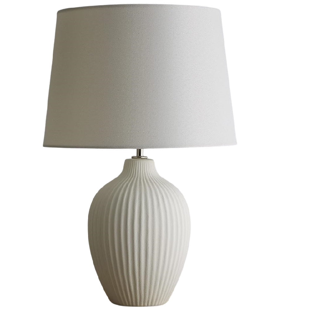 Cream Ribbed Ceramic Modern Table Lamp with Cream Drum Shade 51cm