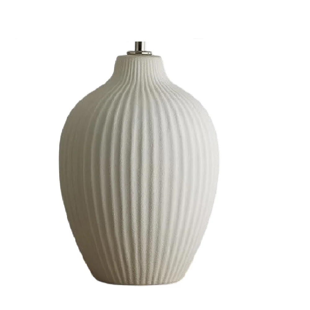 Cream Ribbed Ceramic Modern Table Lamp with Cream Drum Shade 51cm - Image 2