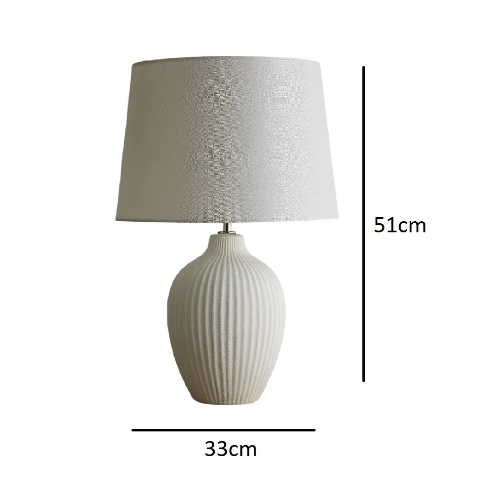 Cream Ribbed Ceramic Modern Table Lamp with Cream Drum Shade 51cm - Image 4