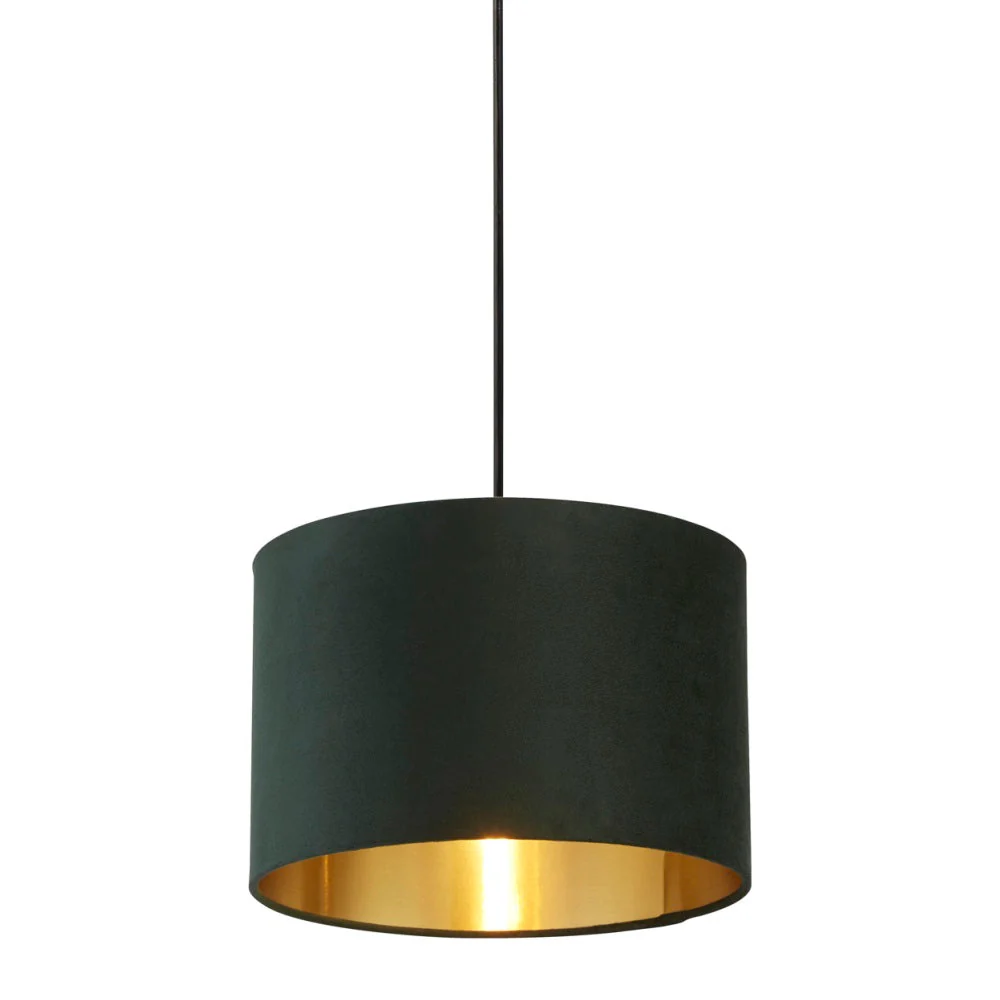 Forest Green Velvet Vintage Easy Fit Drum Shade with Gold Inner 30cm - Image 3