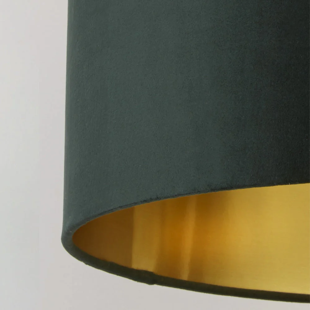 Forest Green Velvet Vintage Easy Fit Drum Shade with Gold Inner 30cm - Image 4