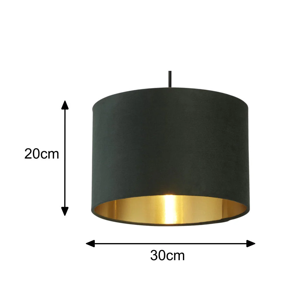 Forest Green Velvet Vintage Easy Fit Drum Shade with Gold Inner 30cm - Image 5