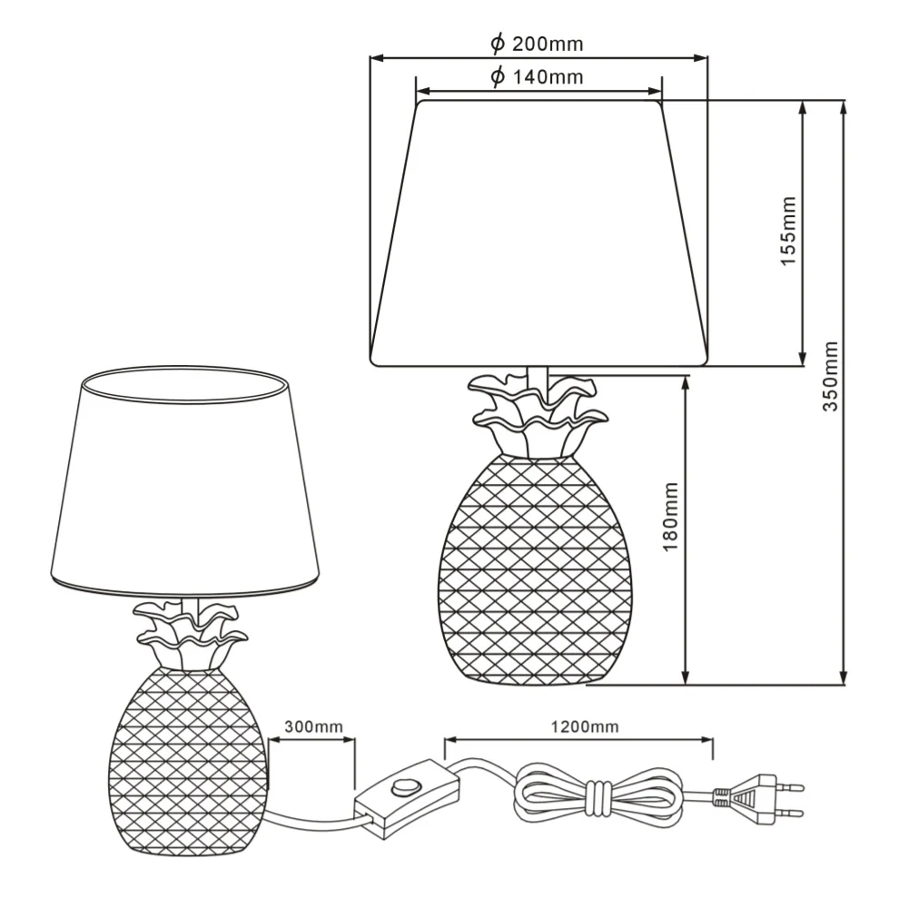 Gold Ceramic Pineapple Retro Table Lamp with Black Shade 35cm - Image 3