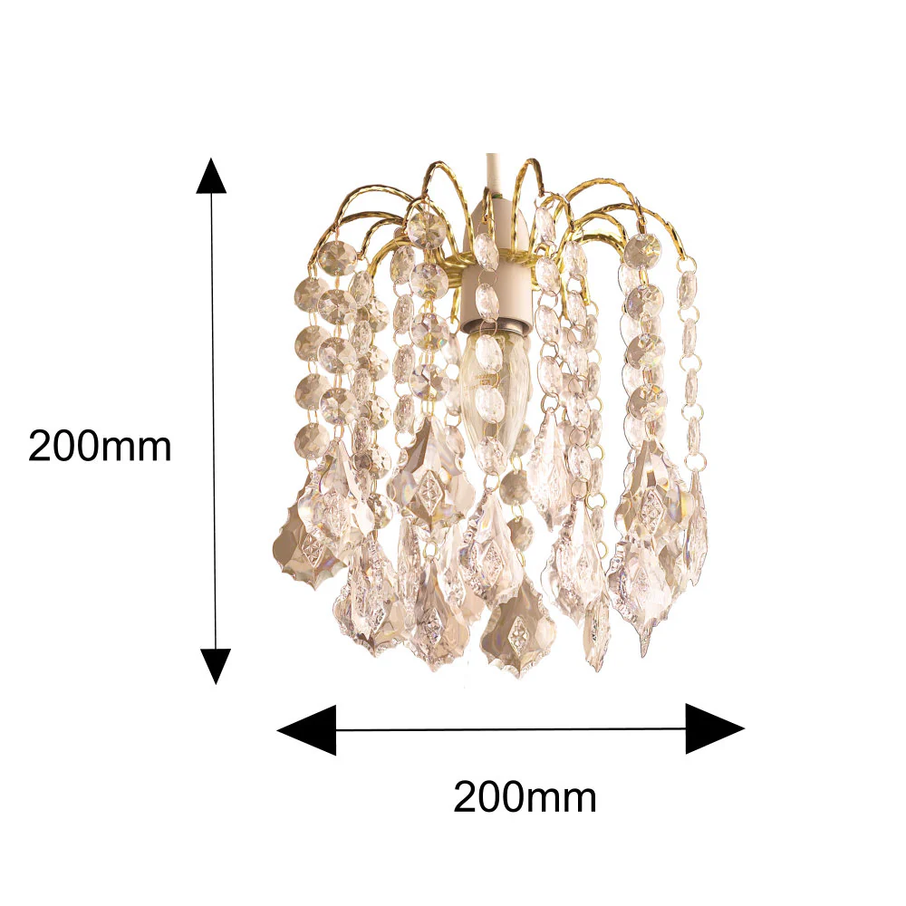Gold & Clear Acrylic Bead Vintage Easy Fit 2 Tier Waterfall Pendant Shade 20cm - Image 3