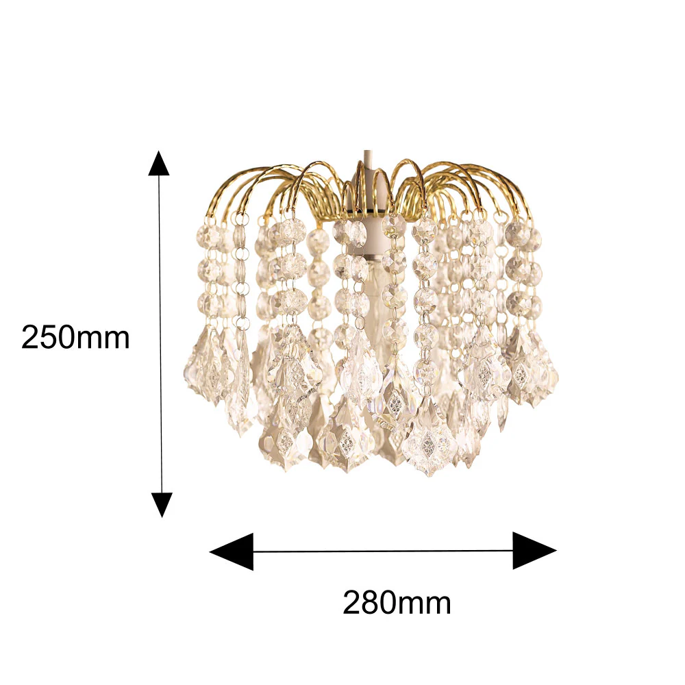 Gold & Clear Acrylic Bead Vintage Easy Fit 3 Tier Waterfall Pendant Shade 28cm - Image 3