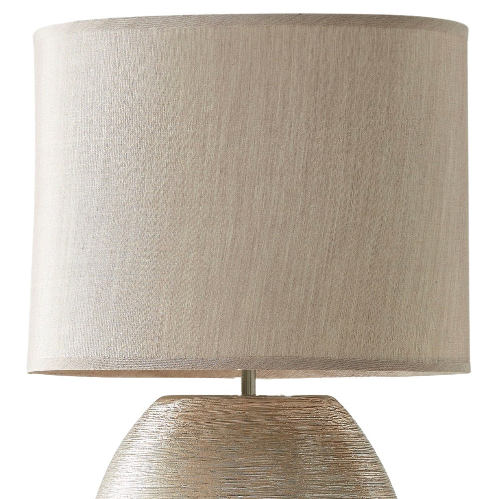 Gold Scratched Ceramic Vintage Oval Table Lamp with Gold Shade 45cm - Image 3