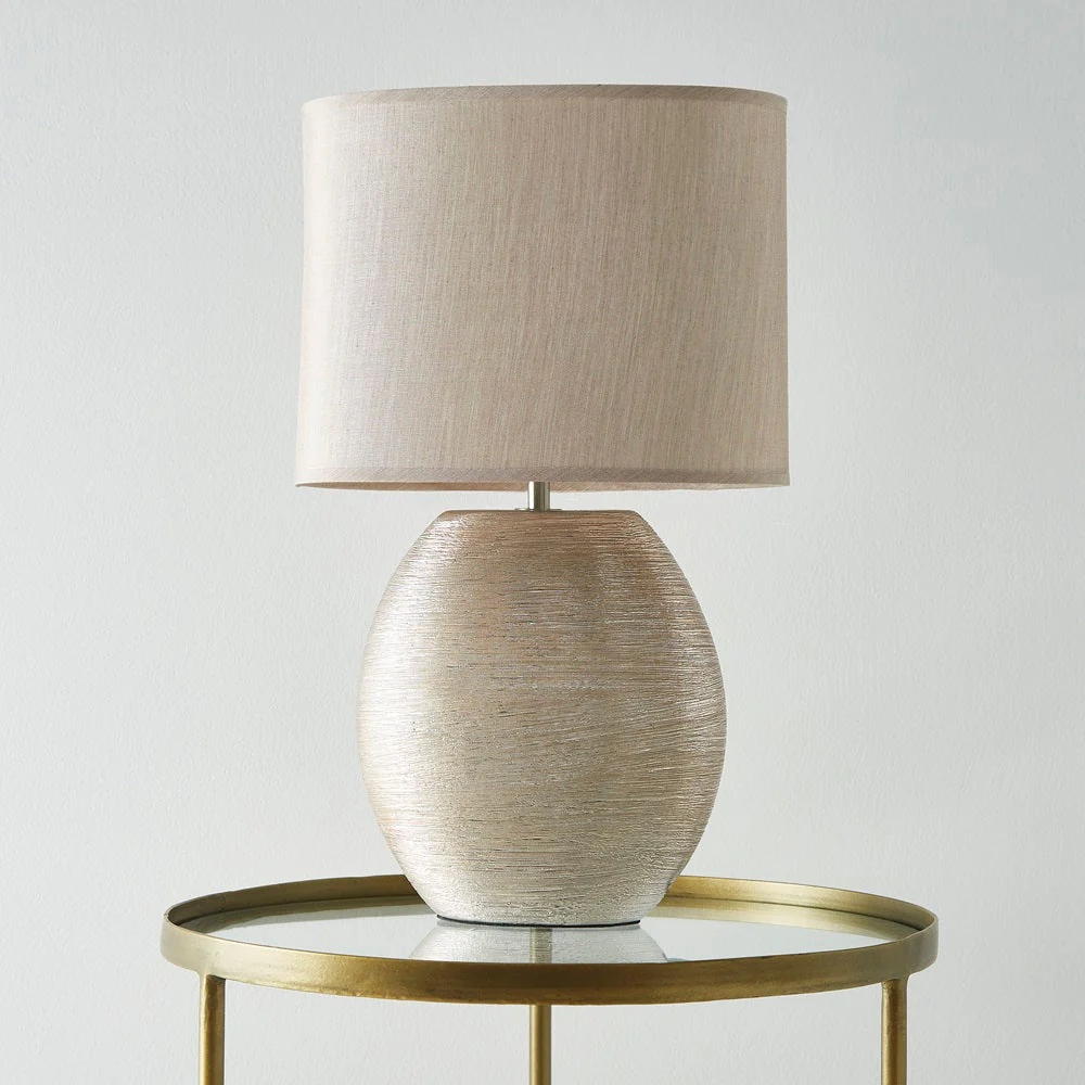 Gold Scratched Ceramic Vintage Oval Table Lamp with Gold Shade 45cm - Image 4