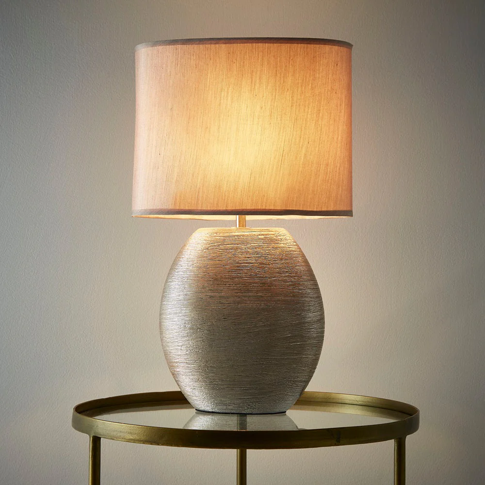 Gold Scratched Ceramic Vintage Oval Table Lamp with Gold Shade 45cm - Image 5