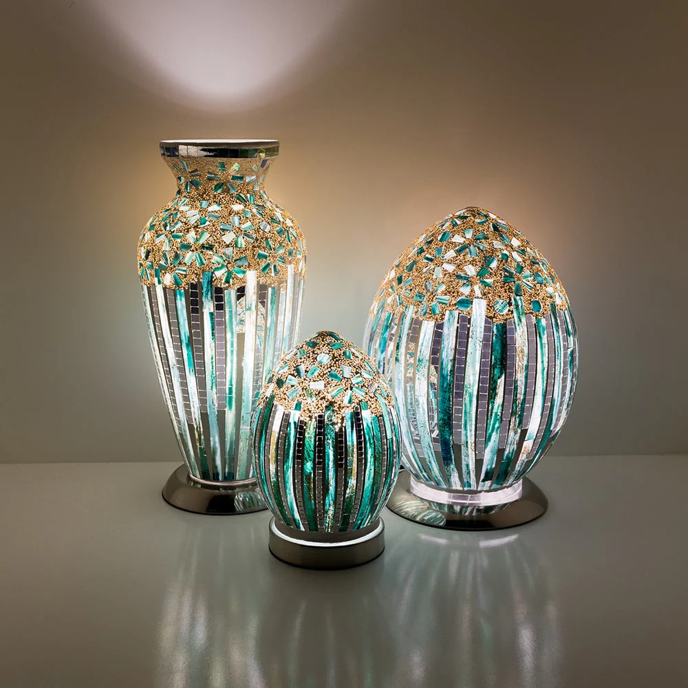 Green Art Deco Flower Mosaic Glass Vintage Vase Table Lamp 38cm - Image 4