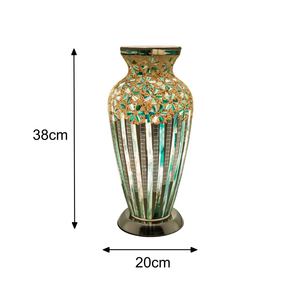 Green Art Deco Flower Mosaic Glass Vintage Vase Table Lamp 38cm - Image 5