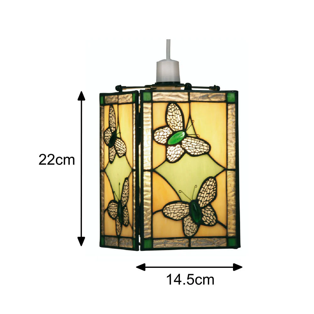 Green Butterfly Tiffany Glass Vintage Easy Fit Square Pendant 15cm - Image 4