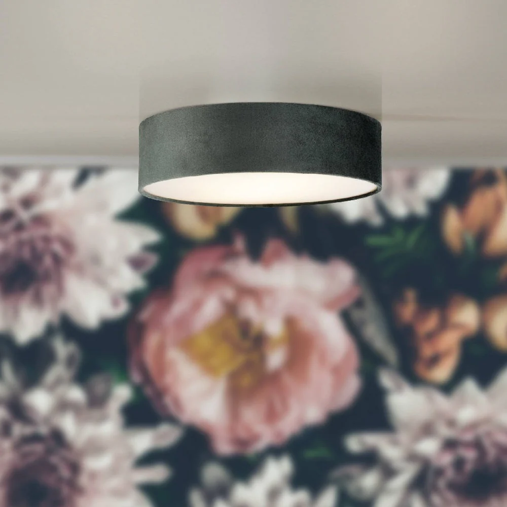 Green Velvet & Opal Diffuser Vintage Round Flush Drum Light 50cm - Image 6