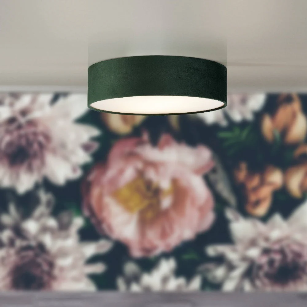 Green Velvet & Opal Diffuser Vintage Round Flush Drum Light 38cm - Image 5