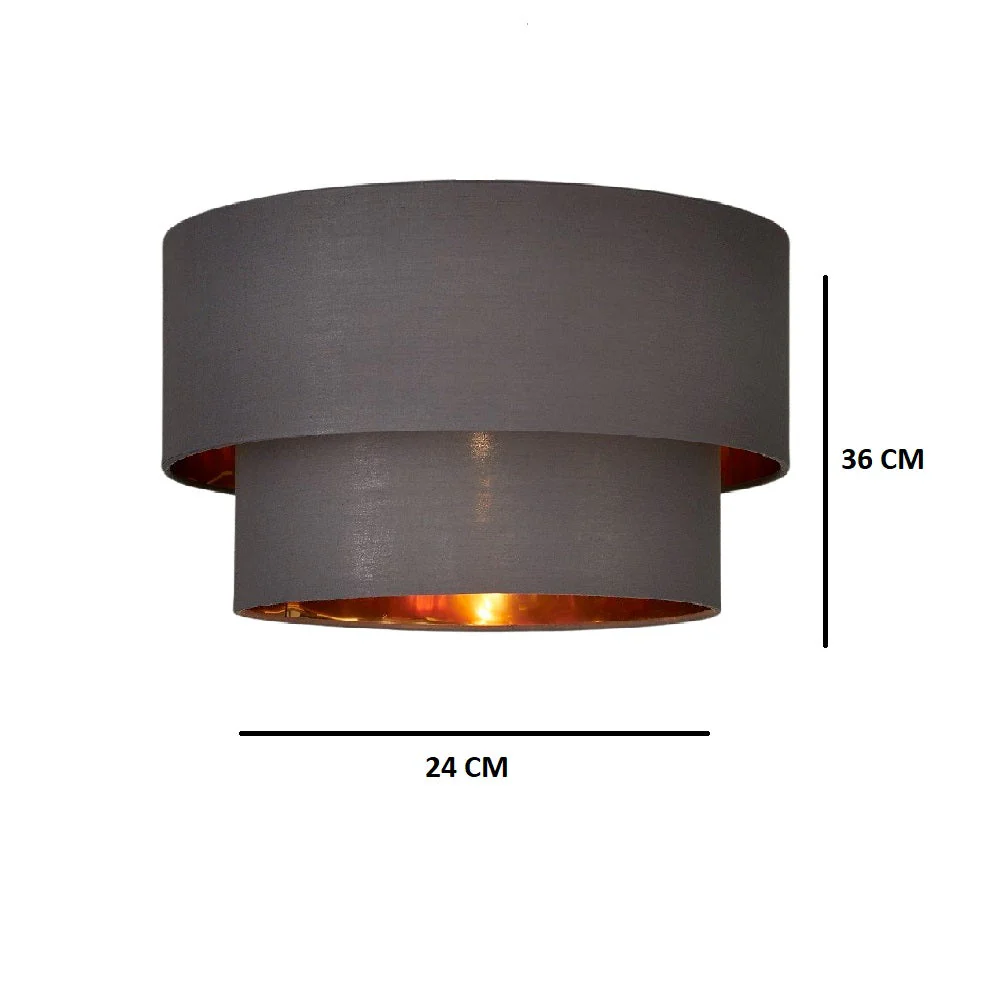 Grey Fabric and Gold Inner Two Tier Modern Easy Fit Drum Lampshade 360mm - Image 3
