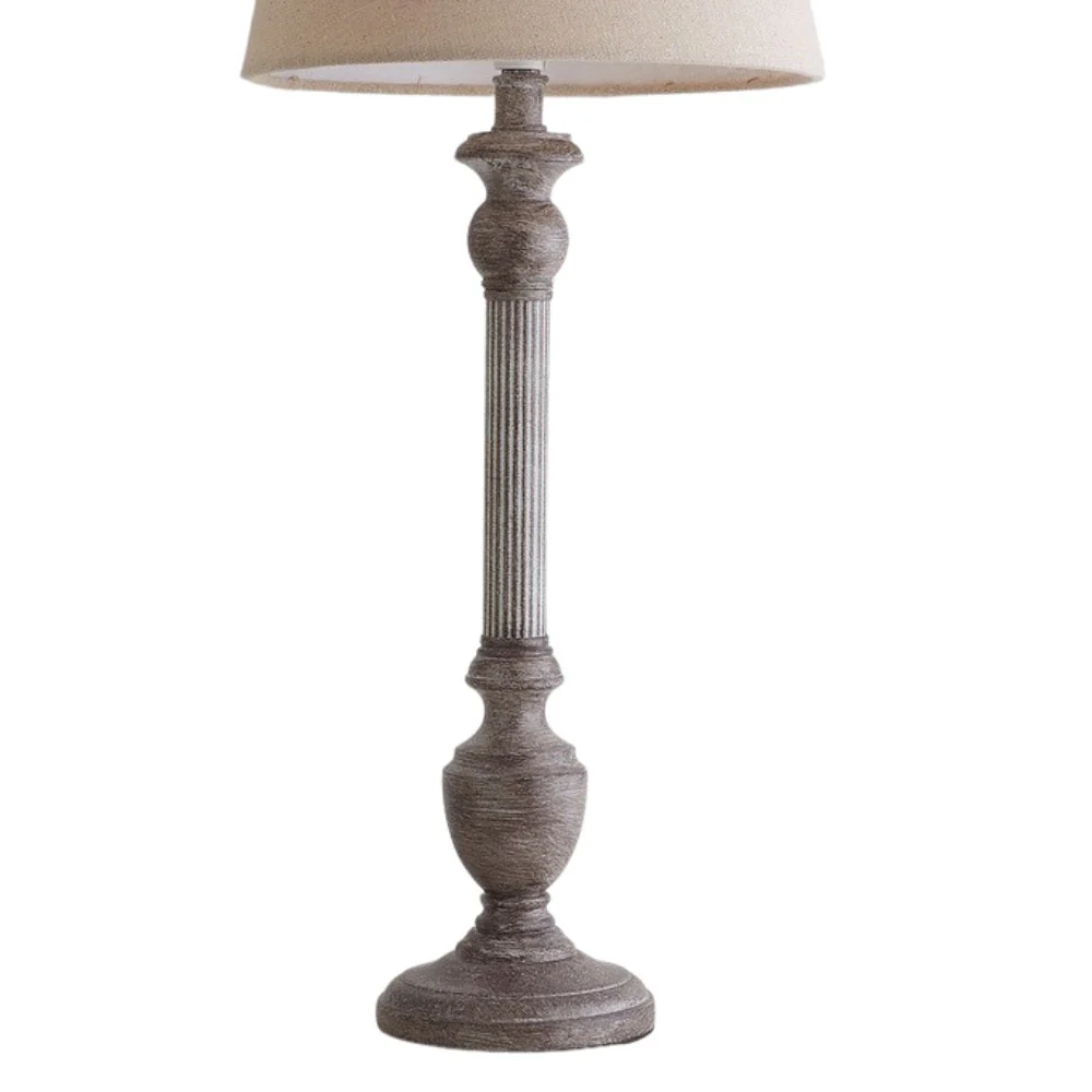 Grey Resin Vintage Candlestick Table Lamp with Natural Linen Shade 60cm - Image 2