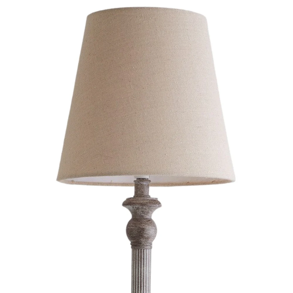 Grey Resin Vintage Candlestick Table Lamp with Natural Linen Shade 60cm - Image 3