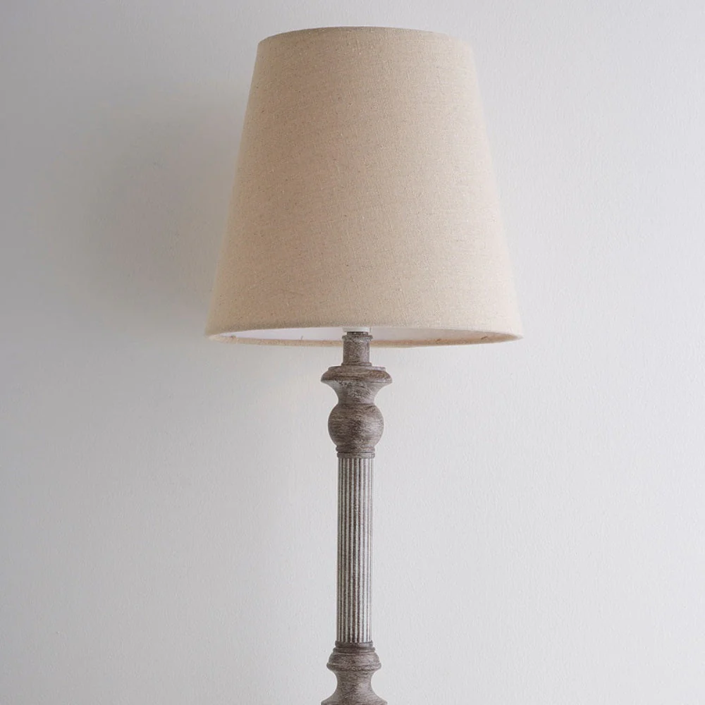 Grey Resin Vintage Candlestick Table Lamp with Natural Linen Shade 60cm - Image 4