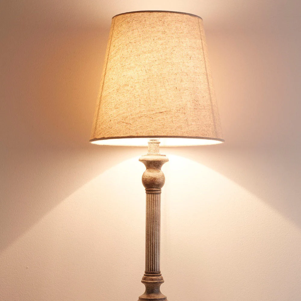 Grey Resin Vintage Candlestick Table Lamp with Natural Linen Shade 60cm - Image 5