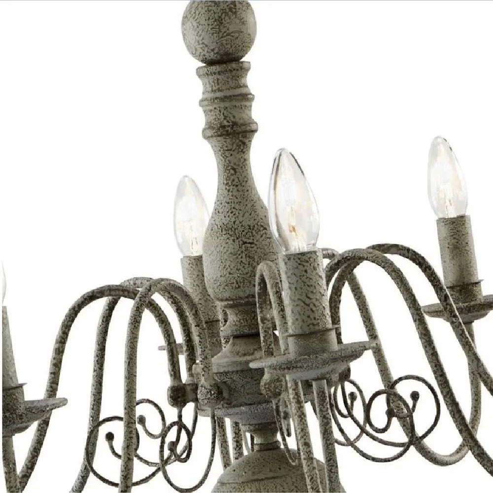 Grey Textured Metal Vintage Shabby Chic 8 Lamp Pendant Light 63cm - Image 2