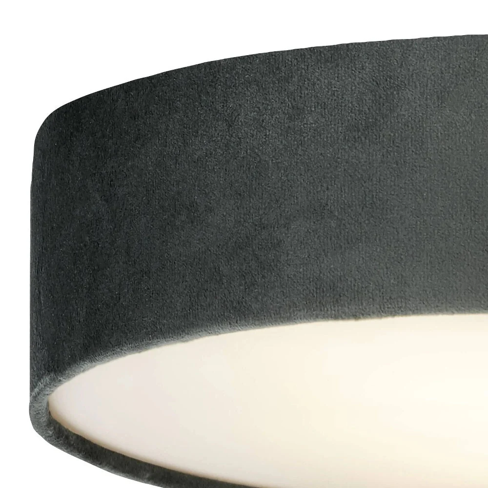 Grey Velvet & Opal Diffuser Vintage Round Flush Drum Light 38cm - Image 2