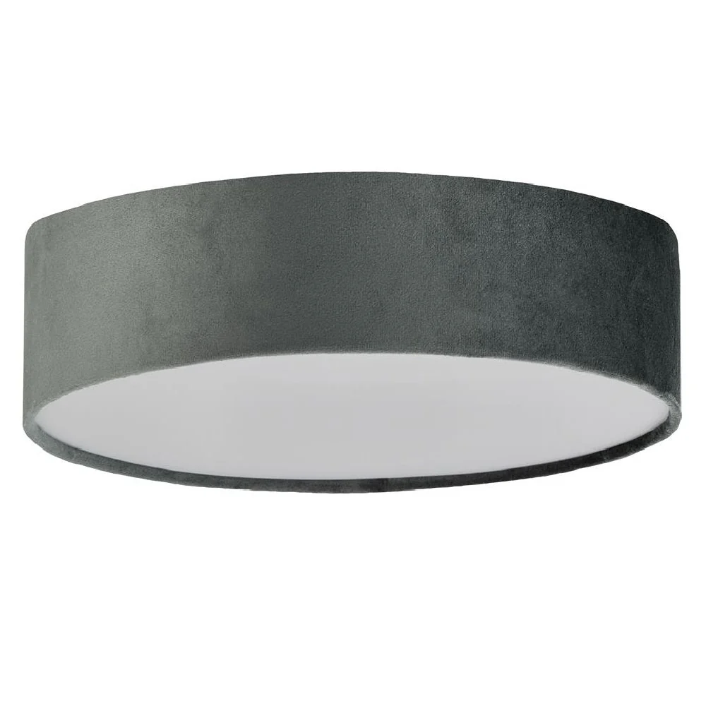 Grey Velvet & Opal Diffuser Vintage Round Flush Drum Light 38cm - Image 3