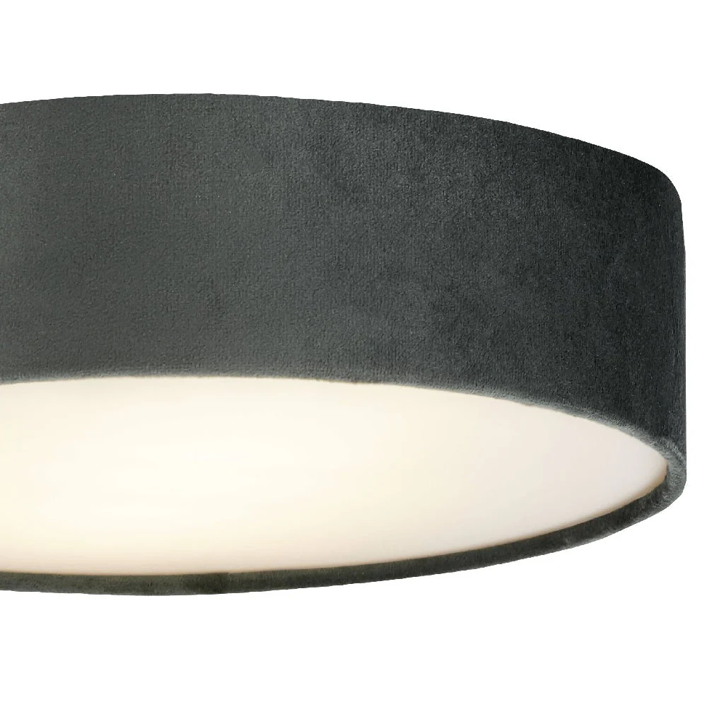 Grey Velvet & Opal Diffuser Vintage Round Flush Drum Light 38cm - Image 4