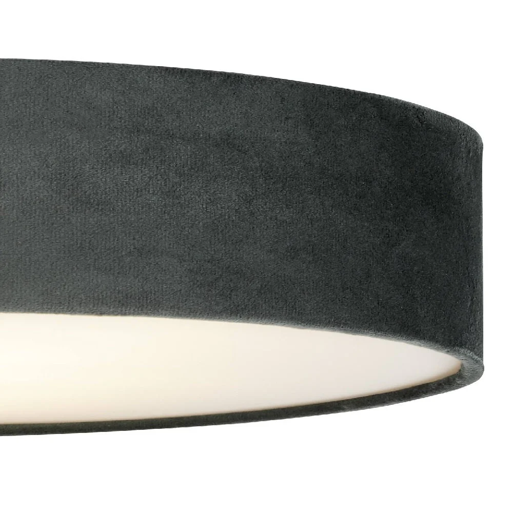 Grey Velvet & Opal Diffuser Vintage Round Flush Drum Light 50cm - Image 2