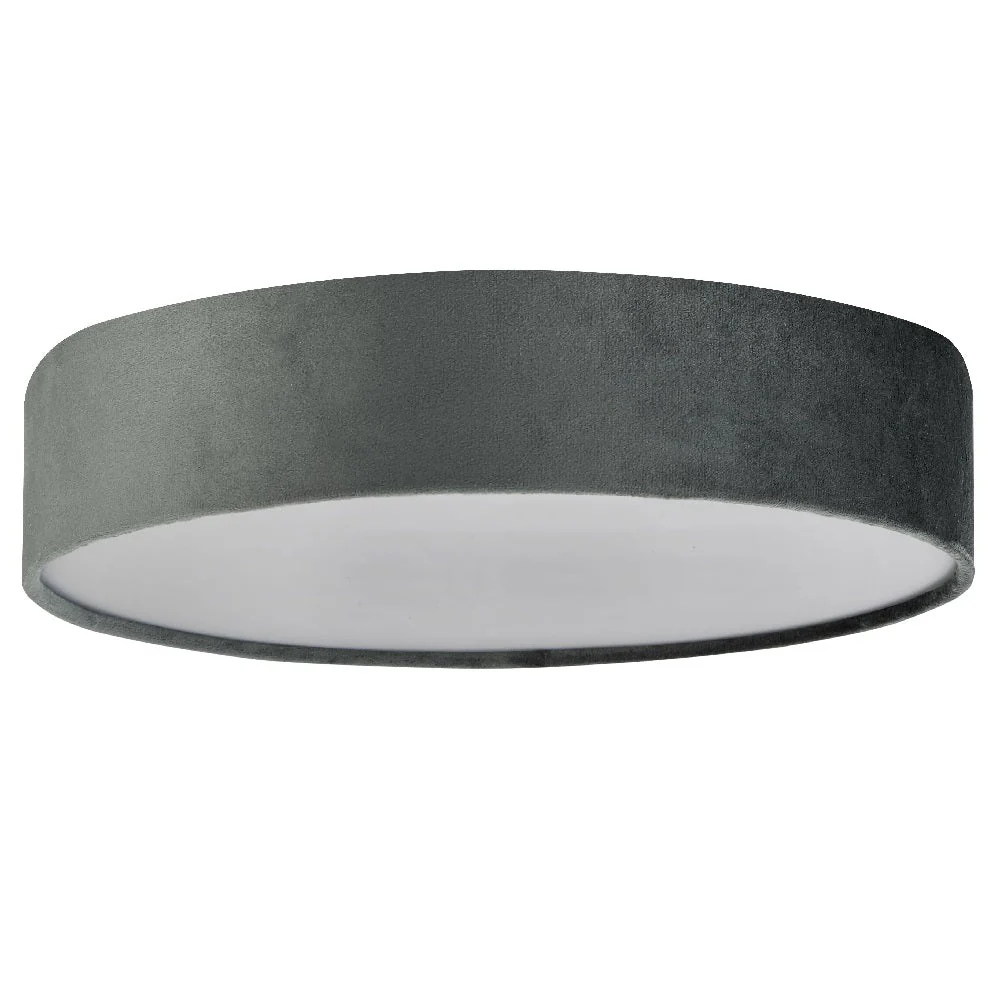 Grey Velvet & Opal Diffuser Vintage Round Flush Drum Light 50cm - Image 3