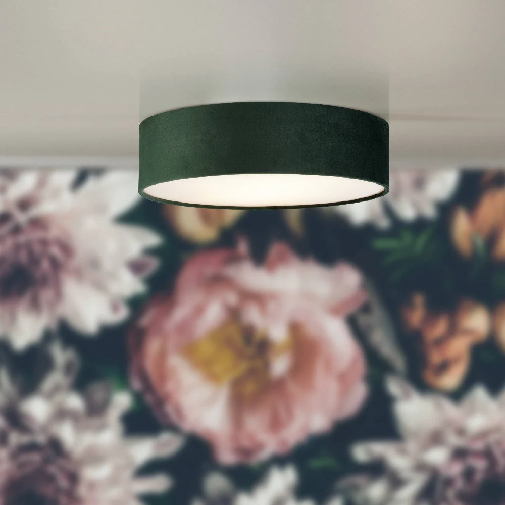 Grey Velvet & Opal Diffuser Vintage Round Flush Drum Light 50cm - Image 6