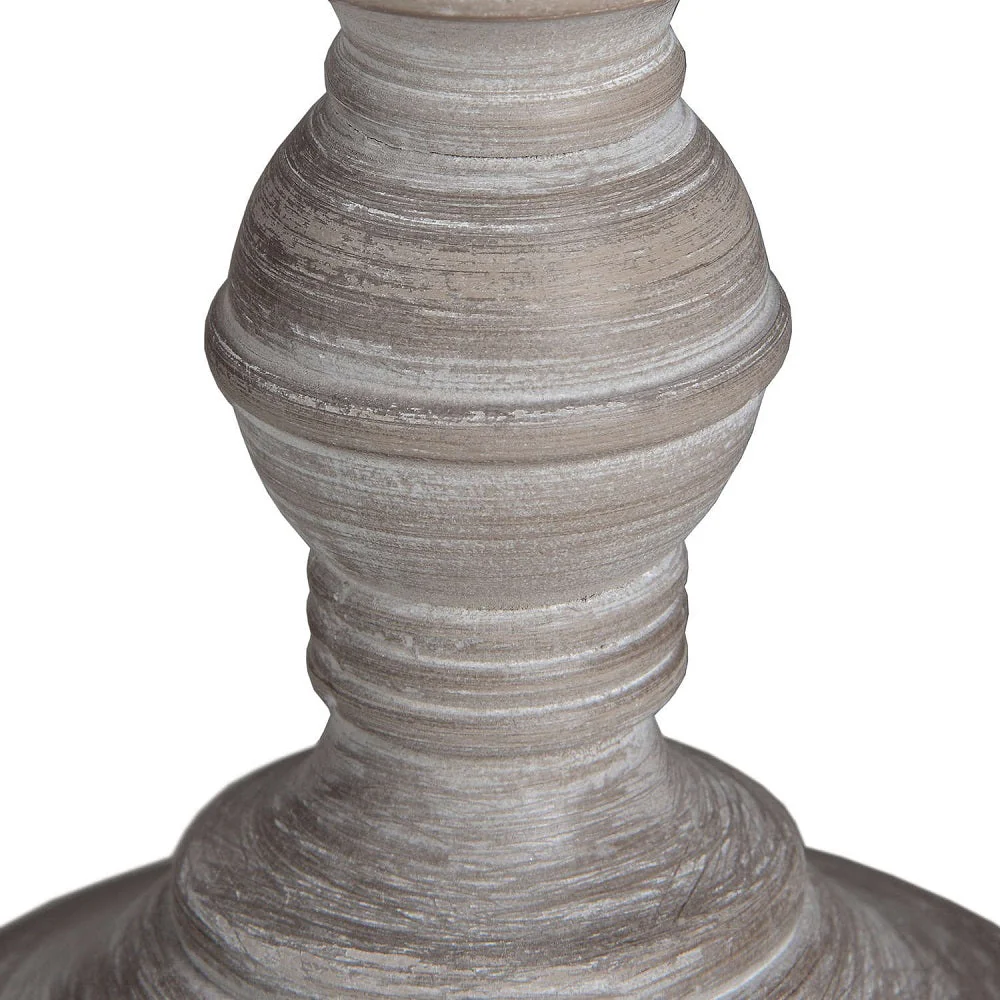 Grey Washed Wood Vintage Rustic Table Lamp with Linen Fabric Shade 38cm - Image 2