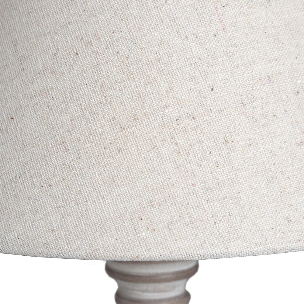 Grey Washed Wood Vintage Rustic Table Lamp with Linen Fabric Shade 38cm - Image 3
