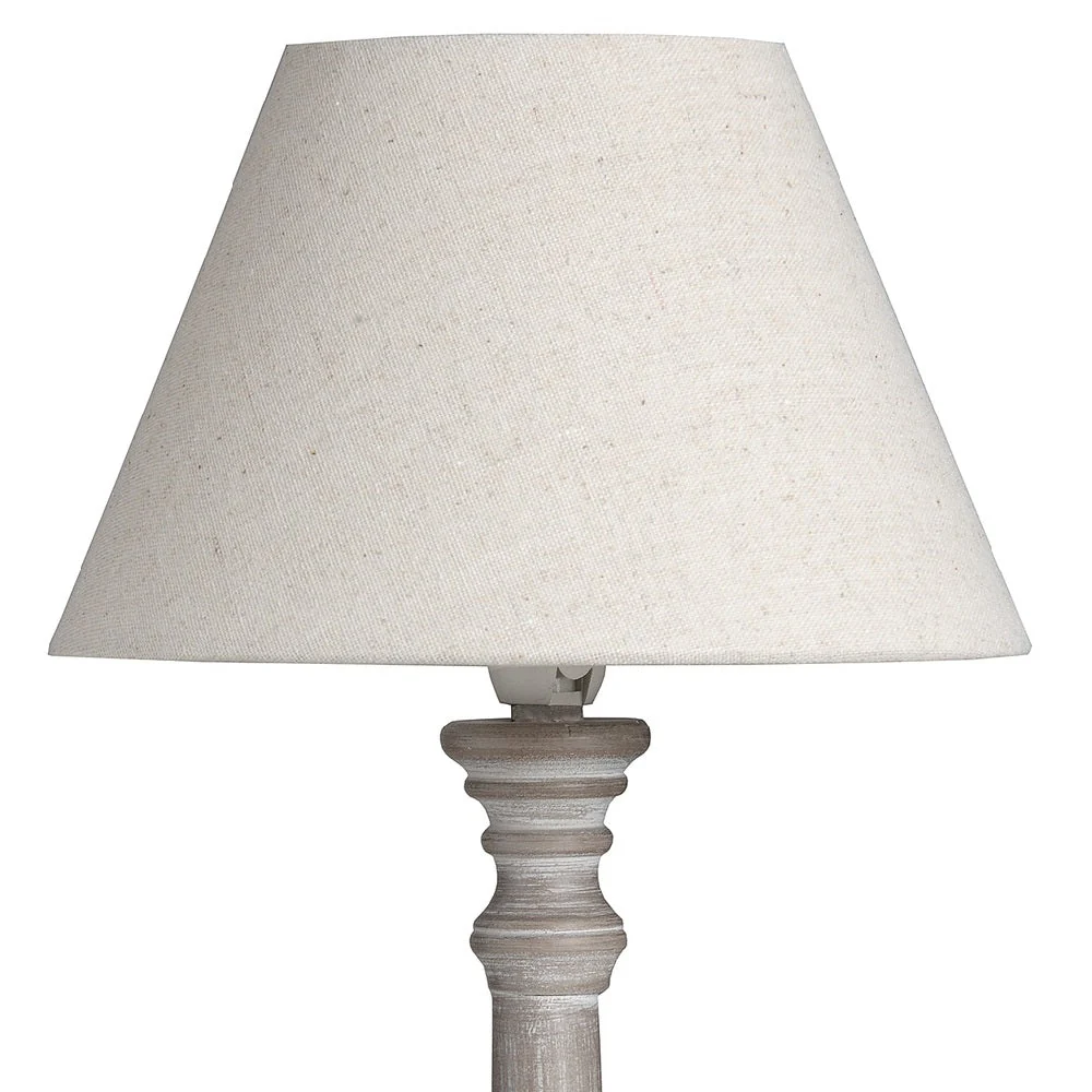 Grey Washed Wood Vintage Rustic Table Lamp with Linen Fabric Shade 38cm - Image 4