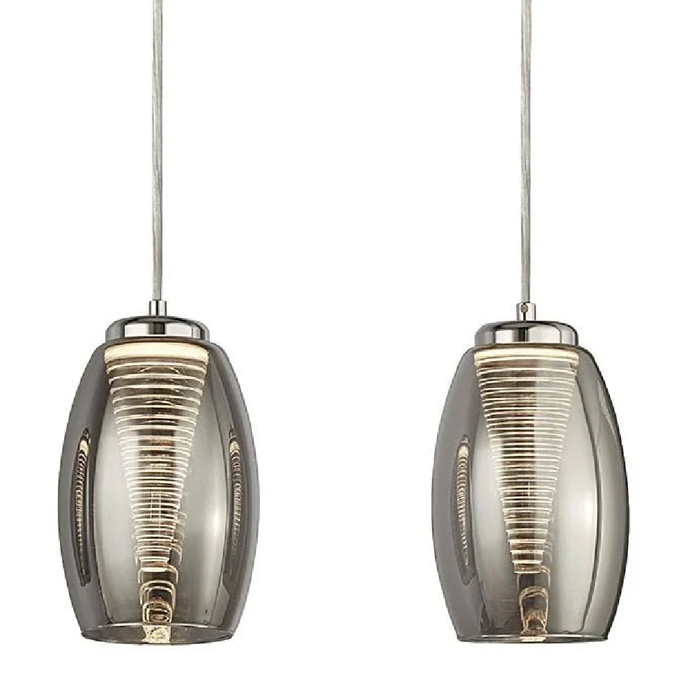 LED Chrome & Smoked Conical Glass Modern 4 Lamp Bar Pendant Light 76cm - Image 2