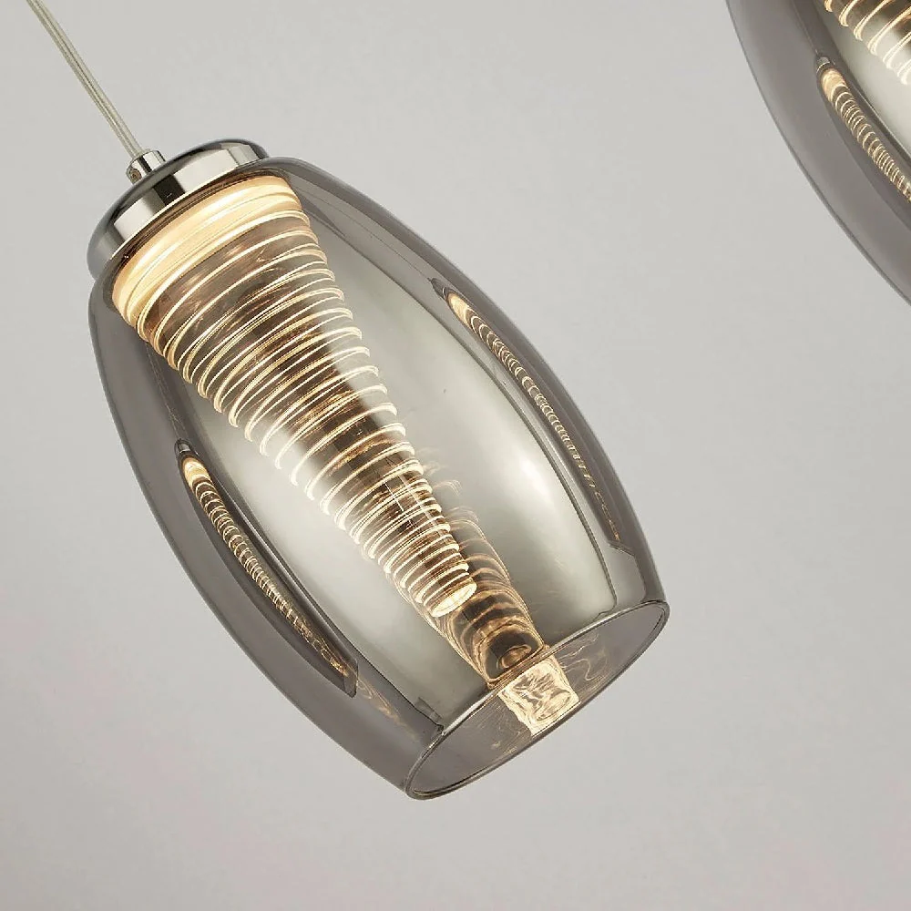 LED Chrome & Smoked Conical Glass Modern 4 Lamp Bar Pendant Light 76cm - Image 3