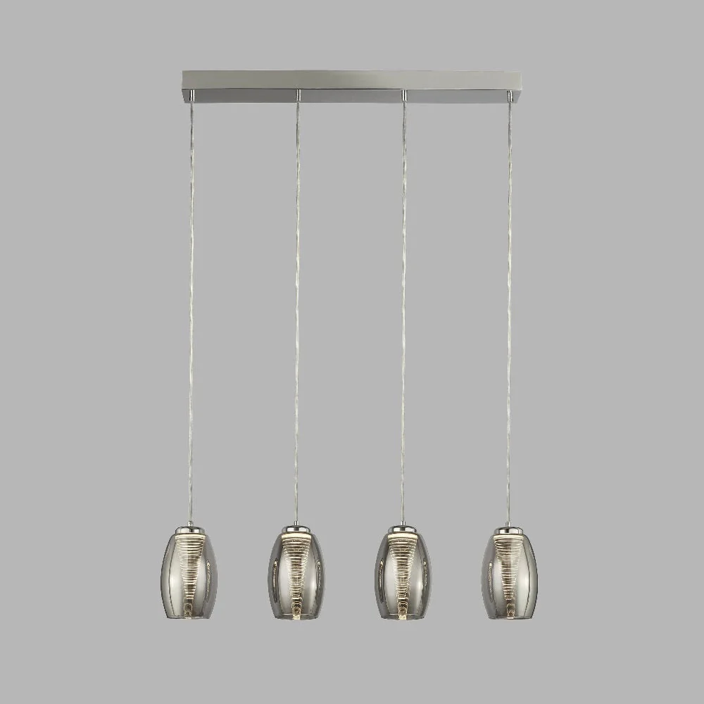 LED Chrome & Smoked Conical Glass Modern 4 Lamp Bar Pendant Light 76cm - Image 4