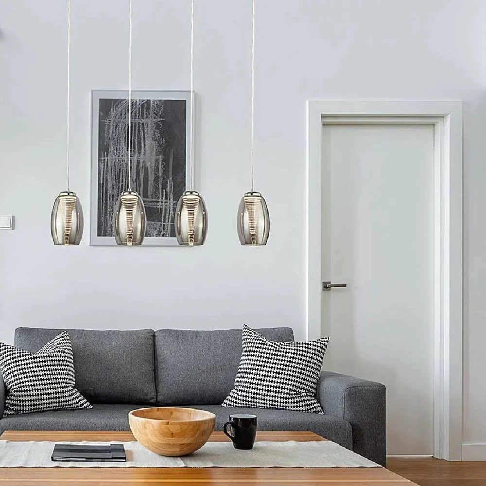 LED Chrome & Smoked Conical Glass Modern 4 Lamp Bar Pendant Light 76cm - Image 5