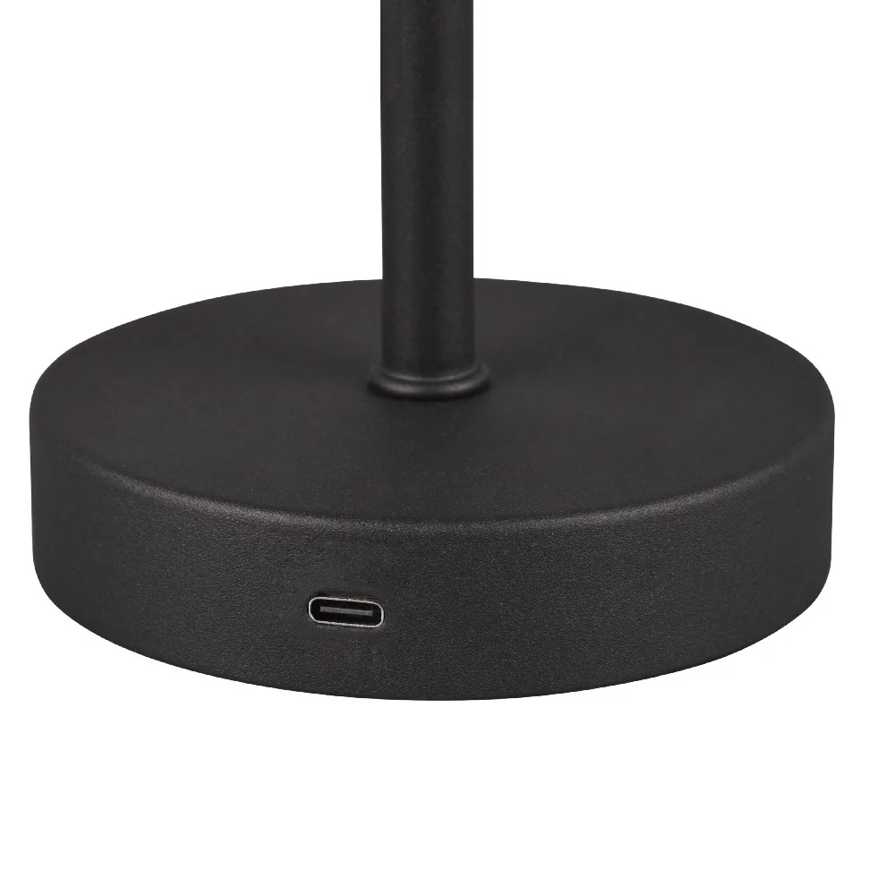 LED Matt Black Stem USB Rechargeable Touch Table Lamp 30cm - Image 3
