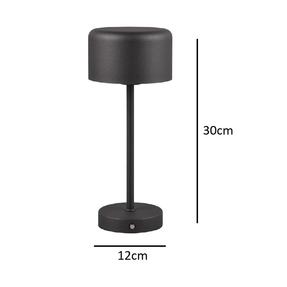 LED Matt Black Stem USB Rechargeable Touch Table Lamp 30cm - Image 5
