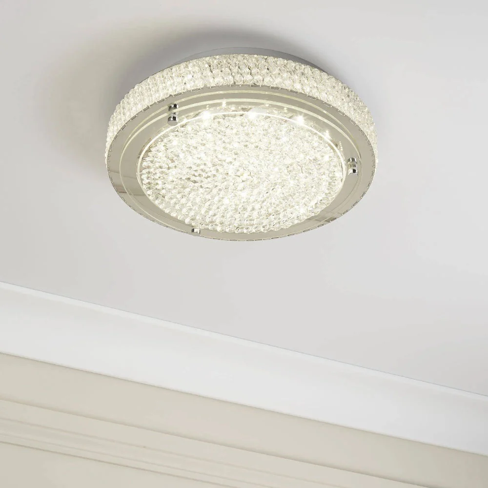 LED Polished Chrome & Crystals Decorative Round Flush Light 30cm - Image 3