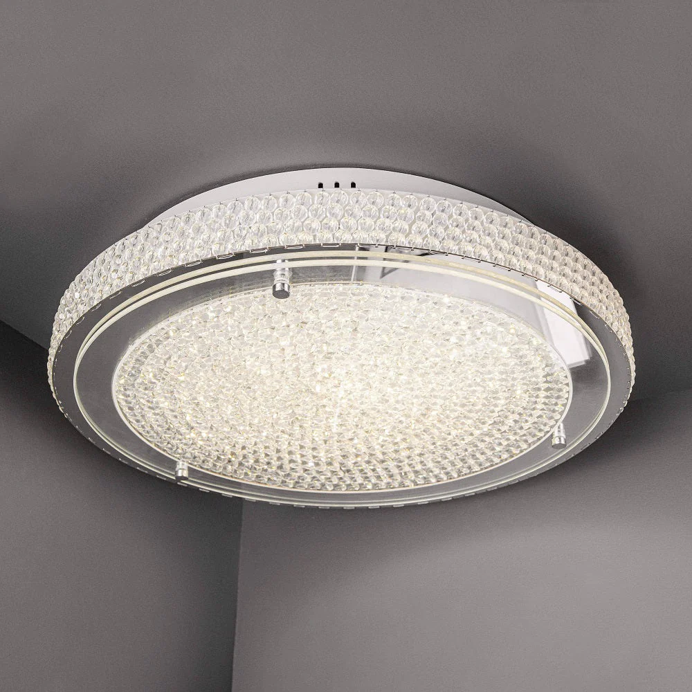 LED Polished Chrome & Crystals Decorative Round Flush Light 30cm - Image 4