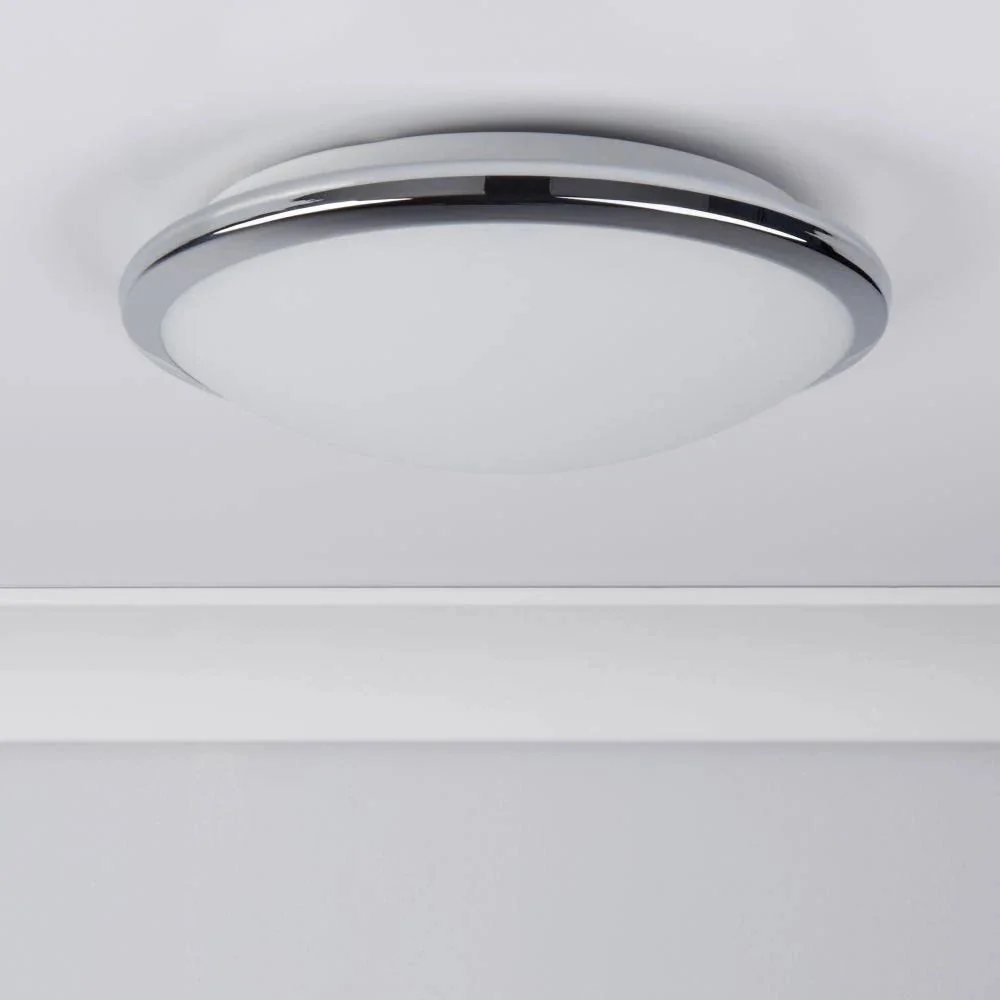 LED Polished Chrome & Frosted Glass Bathroom Modern Round Flush Light 30cm - Image 4