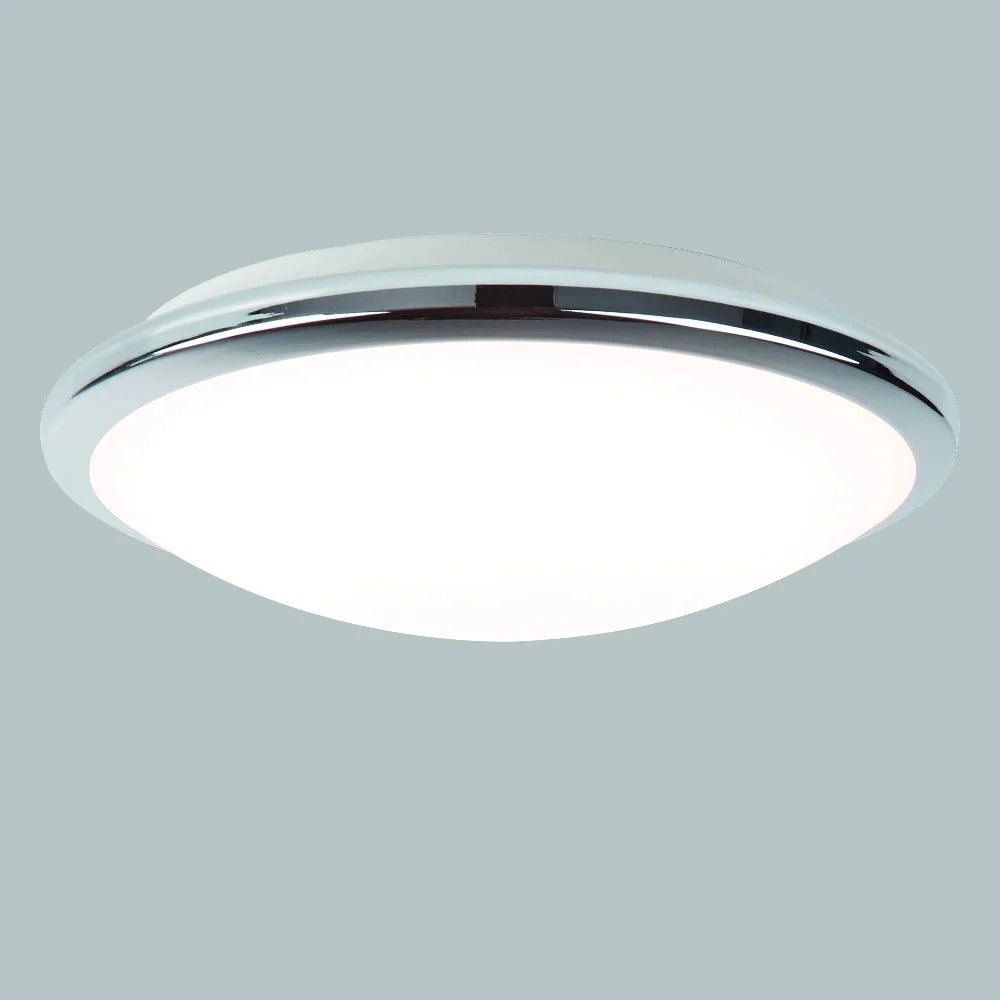 LED Polished Chrome & Frosted Glass Bathroom Modern Round Flush Light 30cm - Image 5